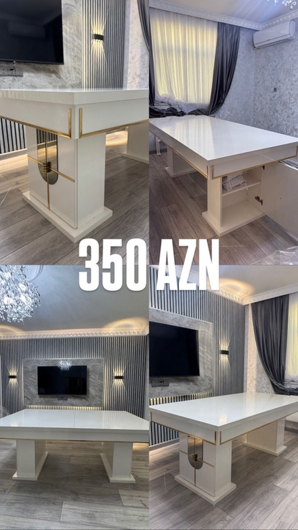 Ağ rəngli, modern dizaynda böyük ölçülü masa. - Material: yüksək — Masalar, Masazır (7)