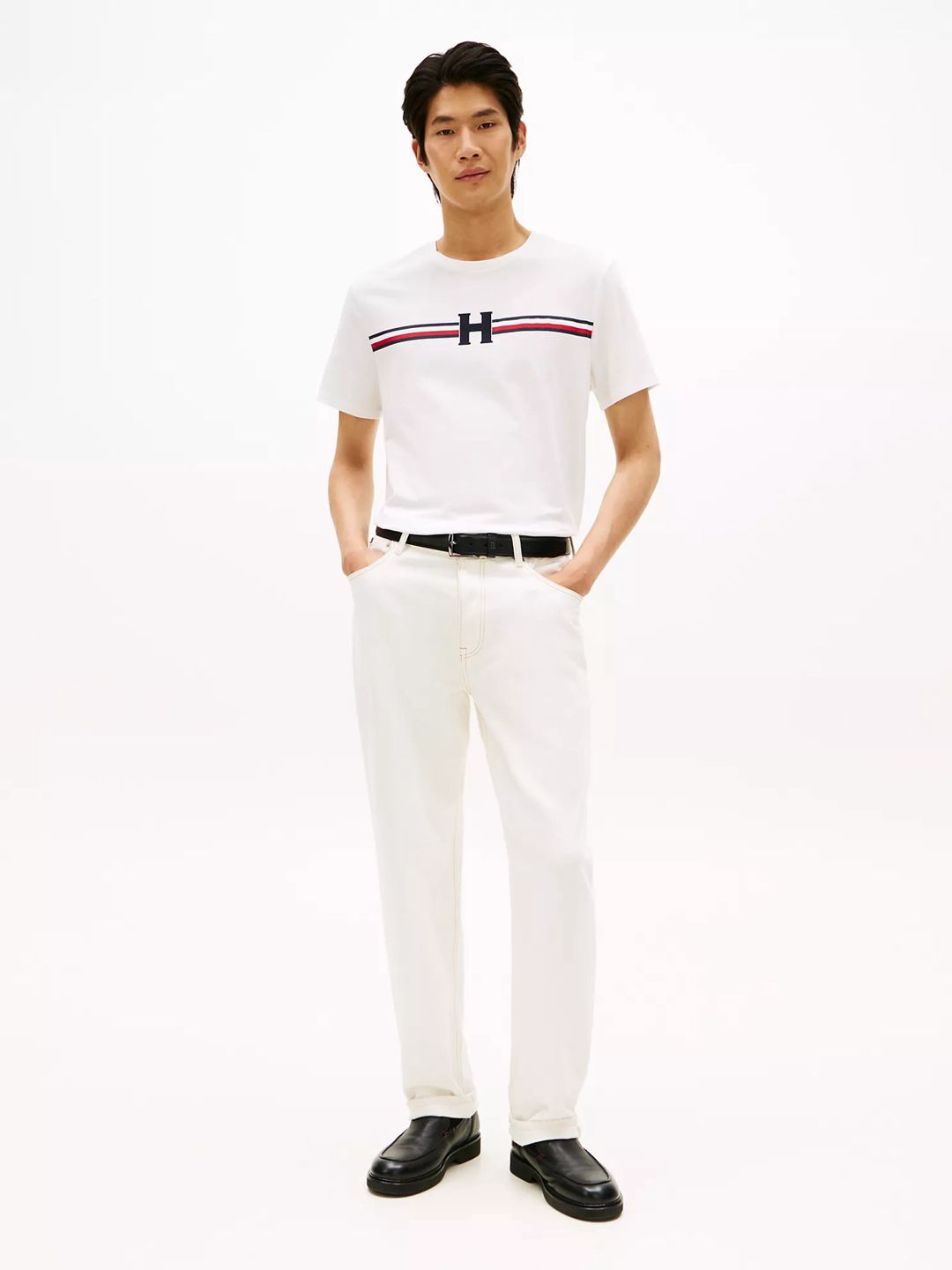 Kişilər üçün futbolka Tommy Hilfiger Signature H Stripe Ecru, ağ, pambıq, ölçü М — Mallar, Bakı (3)