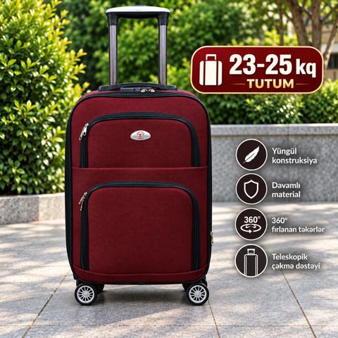 Çamadan, tünd qırmızı, parça, 23-25 kq, ölçü 2XL — Bakı