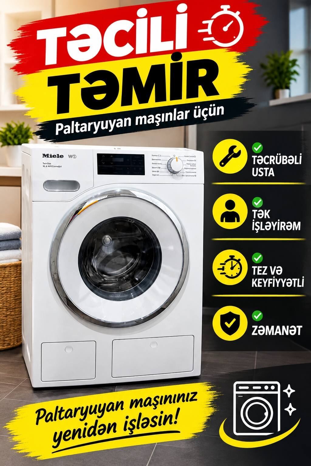 Paltaryuyan və qabyuyan maşınların peşəkar təmiri Xidmətlərin — Çamaş maşınları, qurutma maşınları, Bakı
