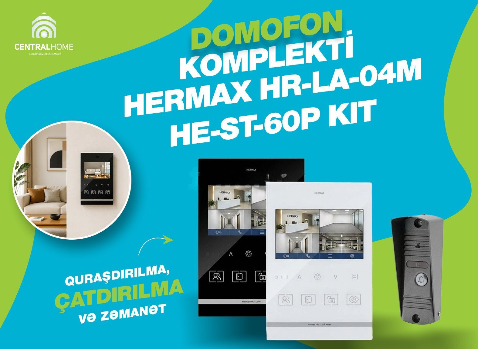 Video domofon komplekti Hermax HR-LA-04M HE-ST-60P — Mallar, Bakı