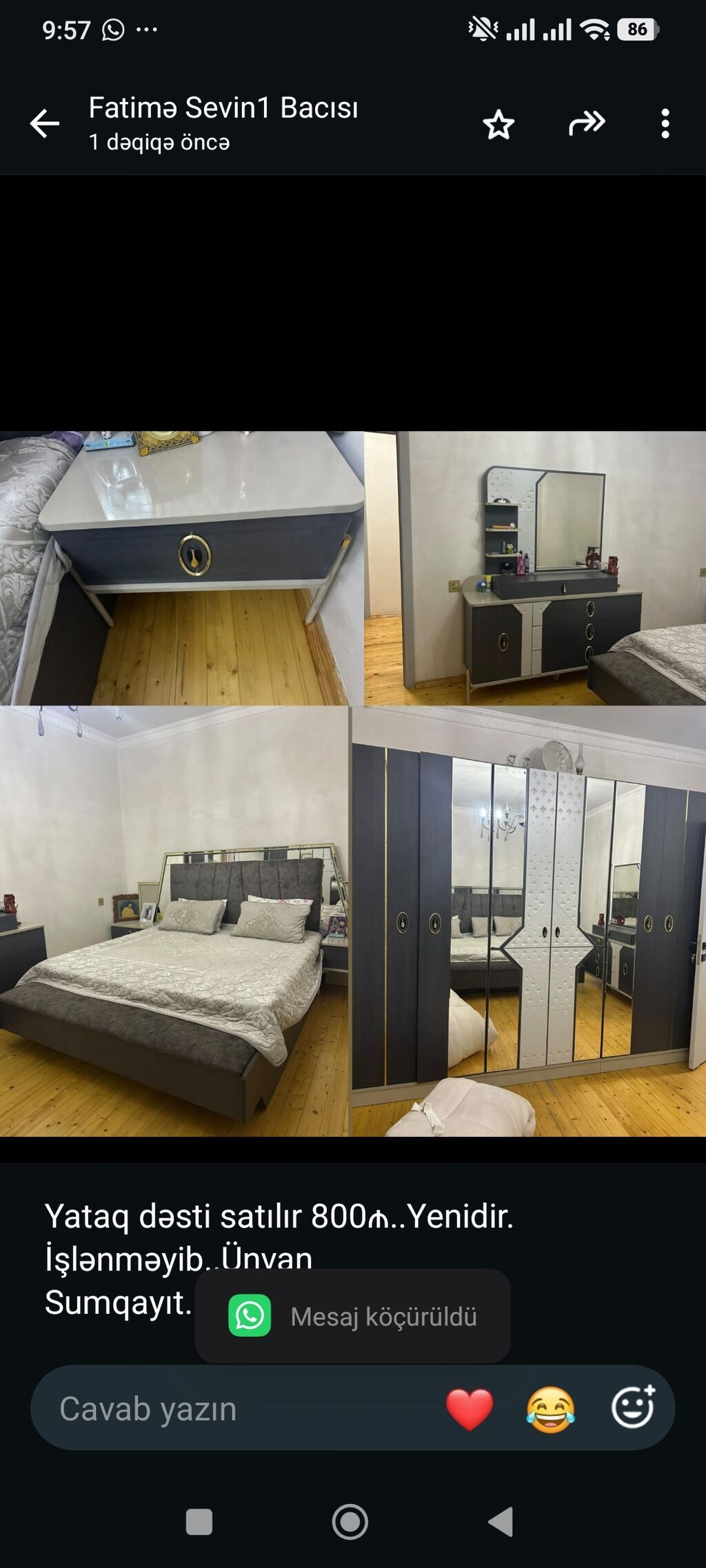 Yataq dəsti satılır 800₼. Yenidir. İşlənməyib. Ünvan — Yataq otağı mobilya dəstləri, Bakı