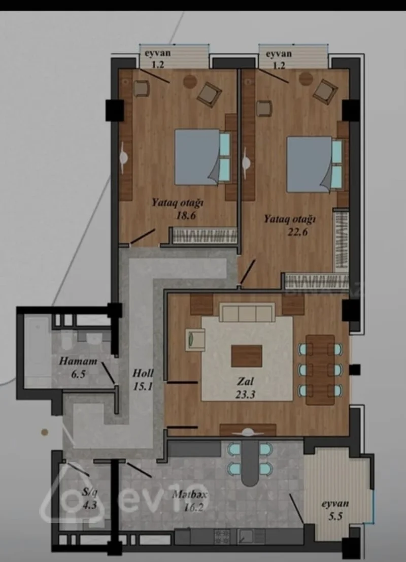 3 otaqlı mənzil, 114.5 m², Azadliq Prospekti — Mənzil, Bakı (2)