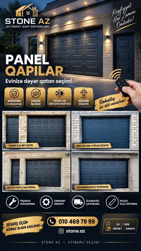 Yeni Qaraj darvazası, Seksional, Avtomatik, rəng - Qara, Şəbəkə ilə, Kredit yoxdur, Pulsuz quraşdırma, Pulsuz çatdırılma — Bakı