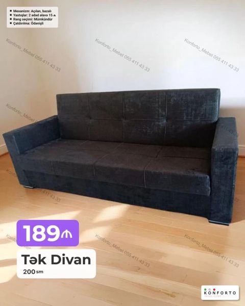Tək divan – 200 sm - Açılan, bazalı mexanizm: gündəlik oturma və yuxu — Bakı