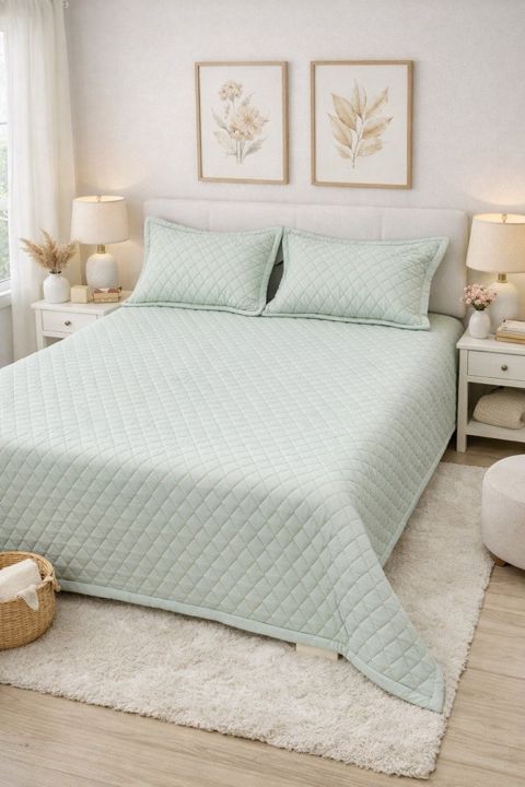 Örtük və yastıq üzü dəsti, ikinəfərlik, örtük 230x250 sm, yastıq üzü 2 əd - 50x70 sm, açıq yaşıl — Bakı