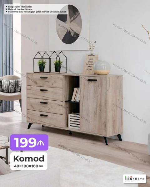 Komod – 40×100×160 sm - Dizayn: Təbii ağac teksturalı, müasir minimal — 199 ₼ · Баку, Nərimanov · Komodlar və tumbalı Komod – 40×100×160 sm - Dizayn: Təbii ağac teksturalı, müasir minimal — Баку