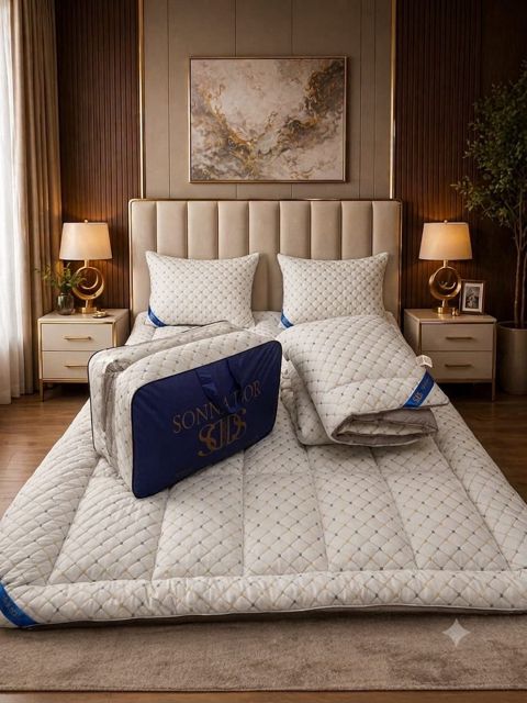 Dəst, krem, satin/bambuk, Premium Pocket, 160x200x20 sm — Bakı