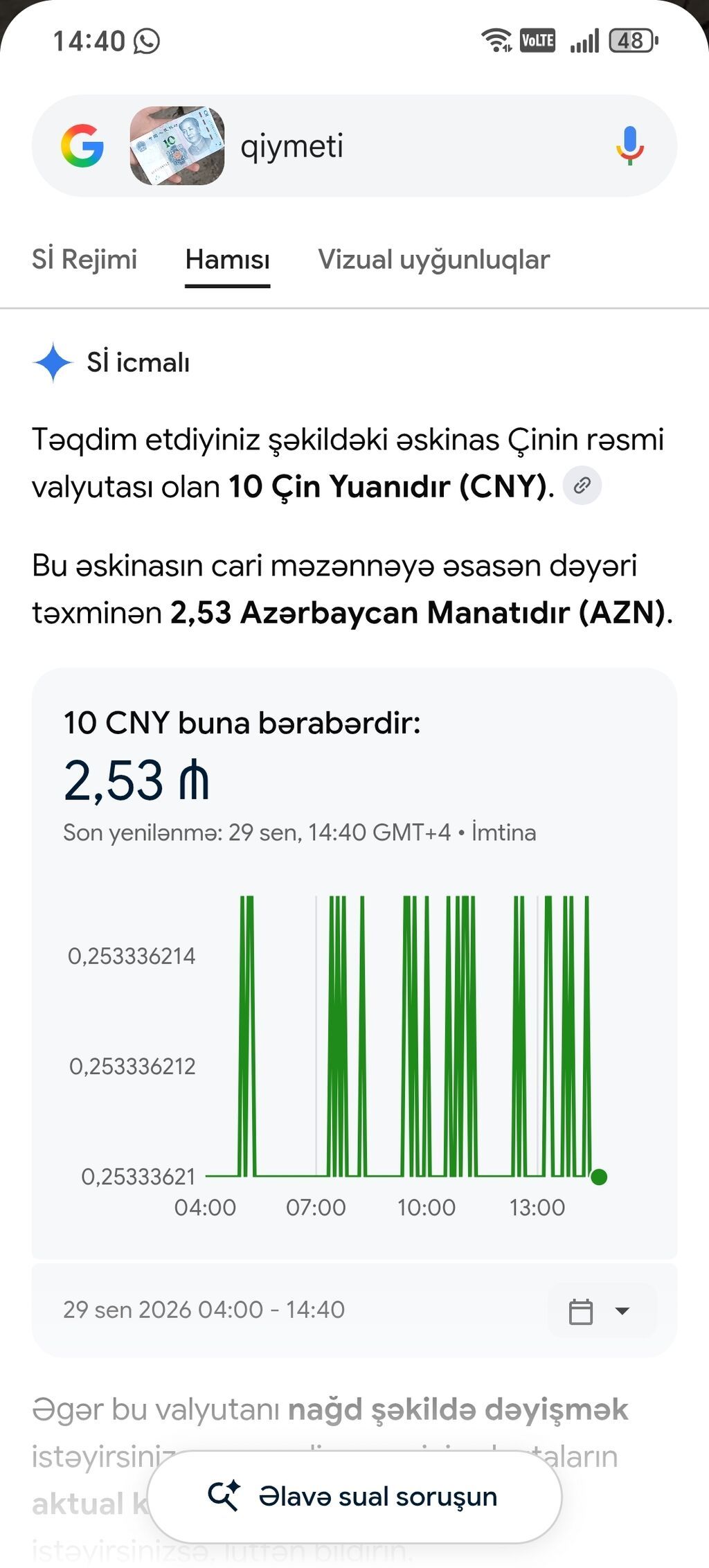 Məhsul: Çin yuanı banknotu – 10 CNY Təsvir: 1 manata satiram esil — Sikkələr, Sumqayıt (3)
