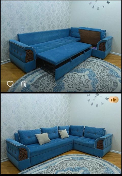 Divan – L şəkilli, açılı və bazalı model - Ölçülər: uzun hissə 298 — Bakı