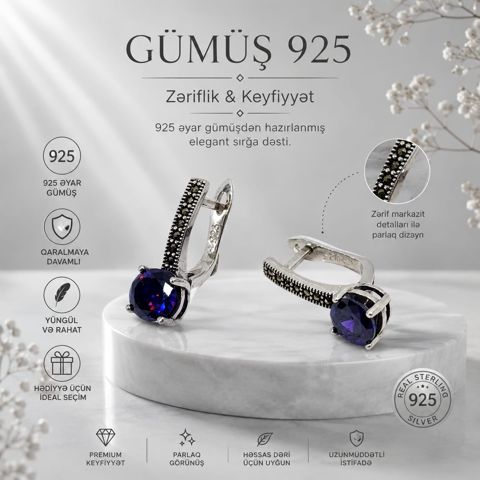 Qadın sırğaları, gümüş 925 əyar — Bakı