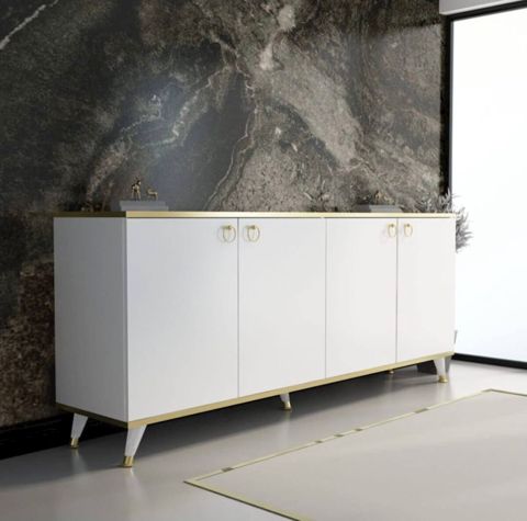 Komod 180x90x45 sm, laminat, ağ/qızılı — Bakı