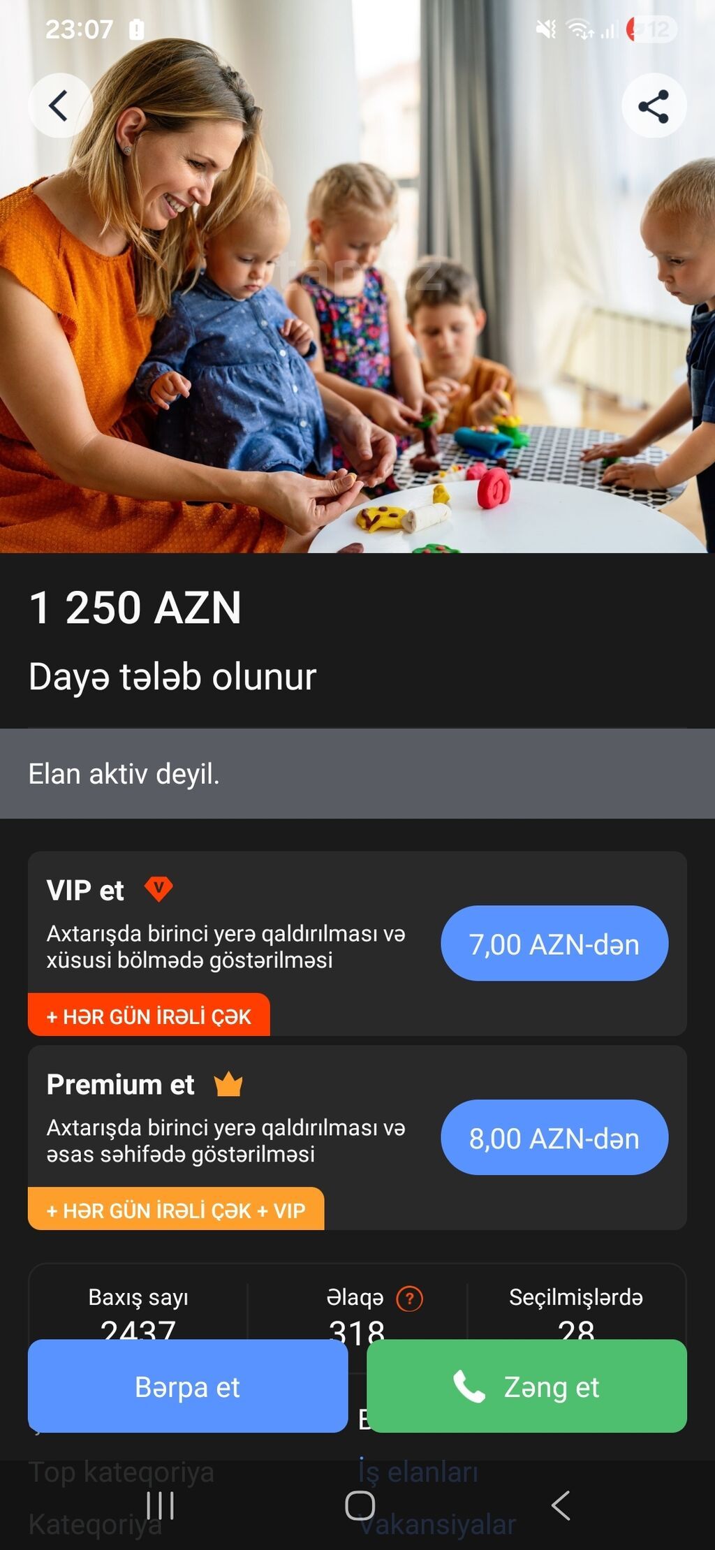 Xidmət: Peşəkar dayə Məzmun: - Yeni doğulmuşdan məktəbəqədər yaşa — Nyanya, upa, Masazır