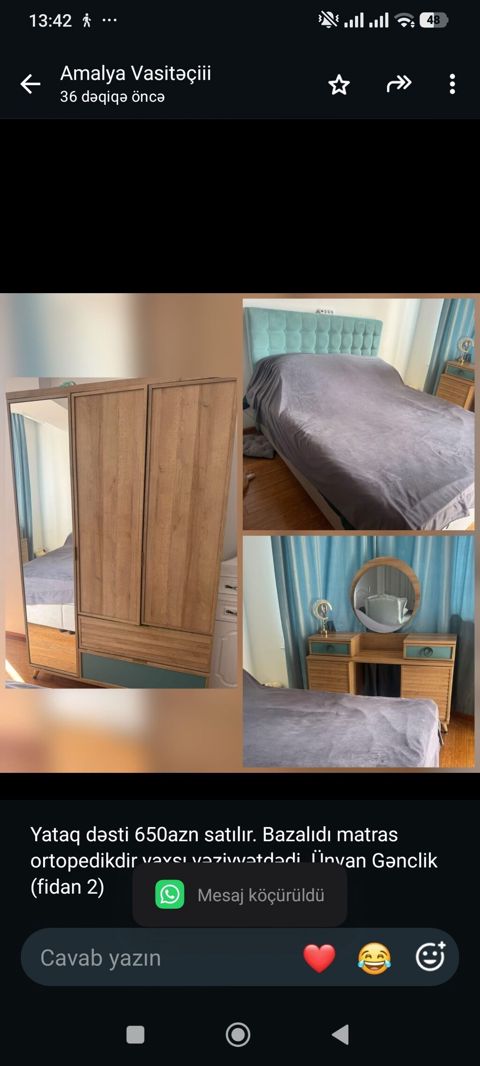 Yataq dəsti 650azn satılır. Bazalıdı matras ortopedikdir yaxşı — Bakı