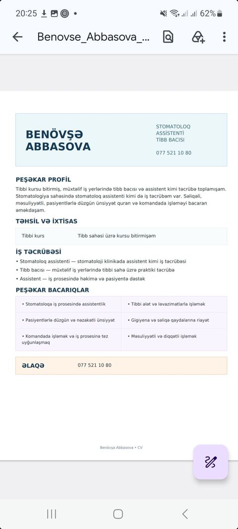 Tibb bacısı, 35 yaş, 5 ildən artıq təcrübə, Tam iş günü — Saray