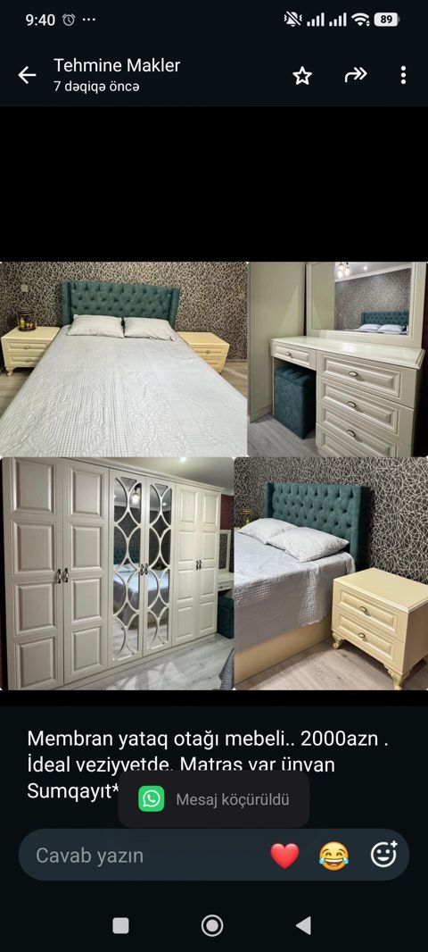 Membran yataq otağı mebeli. 2000azn İdeal veziyyetde. Matras var — Bakı