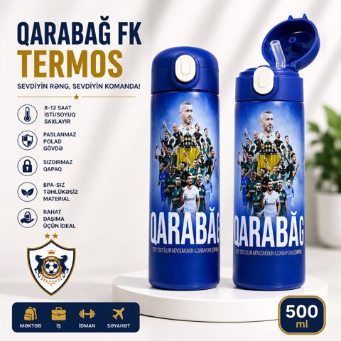 Termos Qarabağ FK, 500 ml, paslanmayan polad, göy — Bakı
