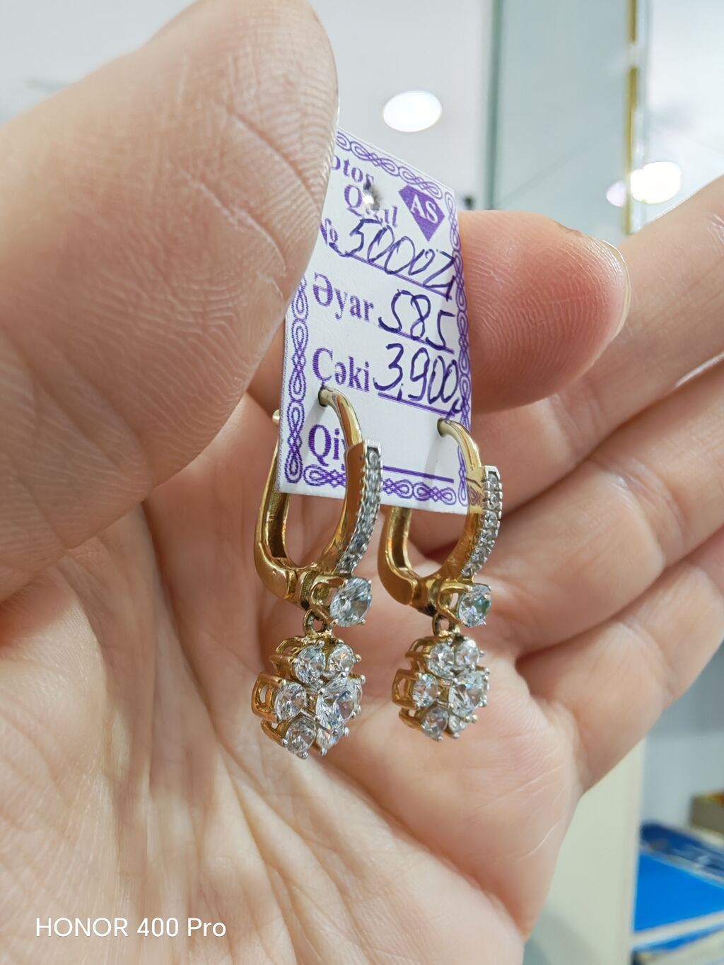 Sırğa, Sarı qızıl, 585 Əyar, 3900 g — Sırğa, Bakı (2)