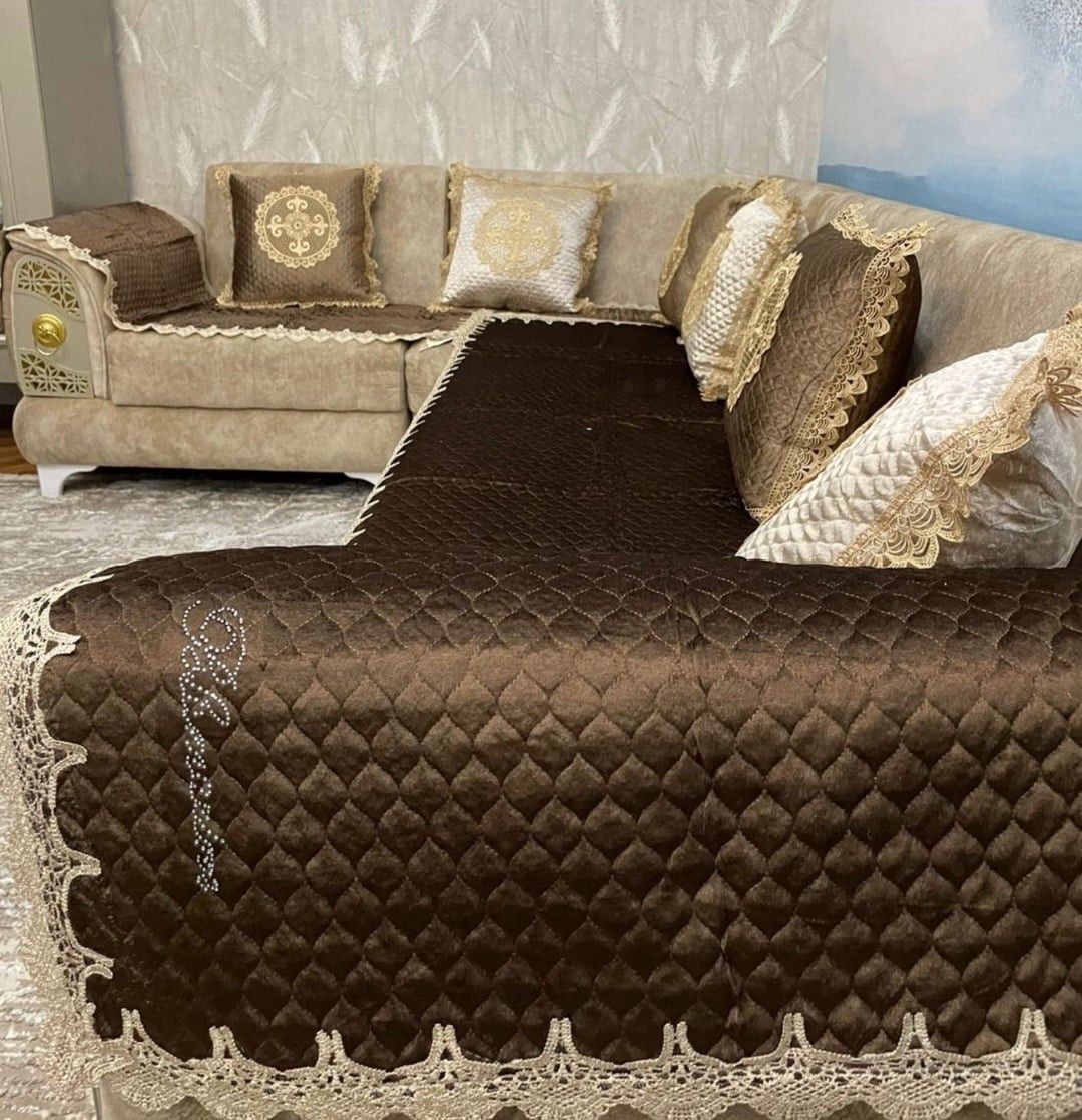 Divan üçün örtük dəsti ES-14, 70x150 sm/70x280 sm, qəhvəyi — Mallar, Bakı (3)