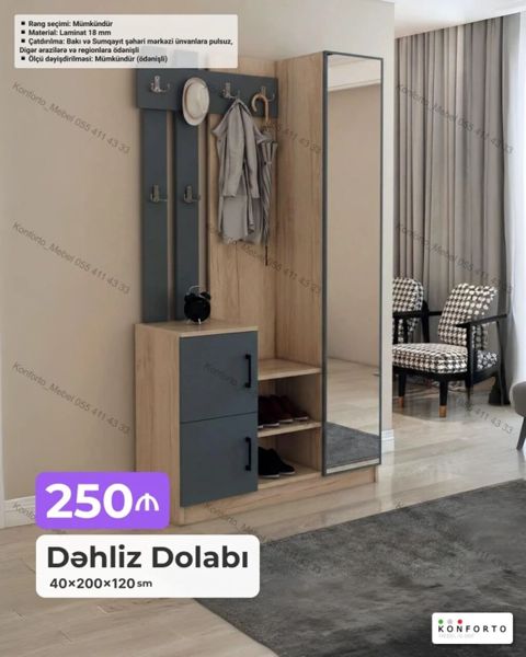 Dəhliz Dolabı – 40×200×120 sm - Rəng seçimi: mümkündür - Material: 18 — Bakı