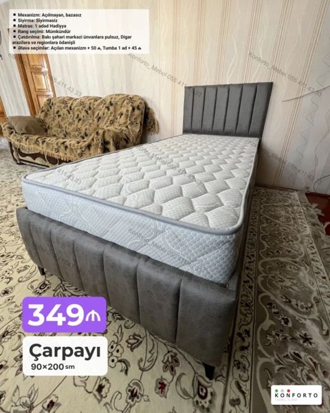 Çarpayı – 90×200 sm - Model: Açılmayan, bazasız - Süni dəridən üzlük — Bakı