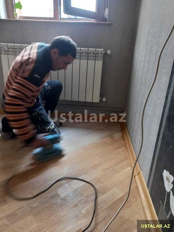 Polun laklanması və yonulması — Döşəmə və tavan işləri, Bakı (6)