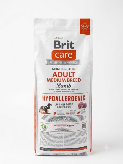 İt üçün quru yem Brit Care Hypoallergenic, yetkin orta ölçülü itlər üçün, quzu ilə, 12 kq — Bakı