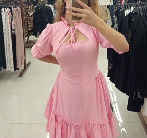 Məhsul: Qadın paltarı - Rəng: Açıq çəhrayı - Model: Romantik stil — Astara