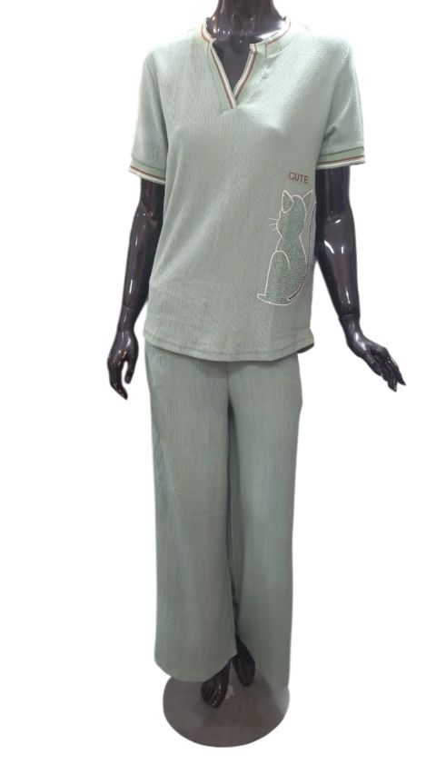 Qadınlar üçün şalvarlı pijama dəsti, parça, yaşıl, ölçü XL — Bakı