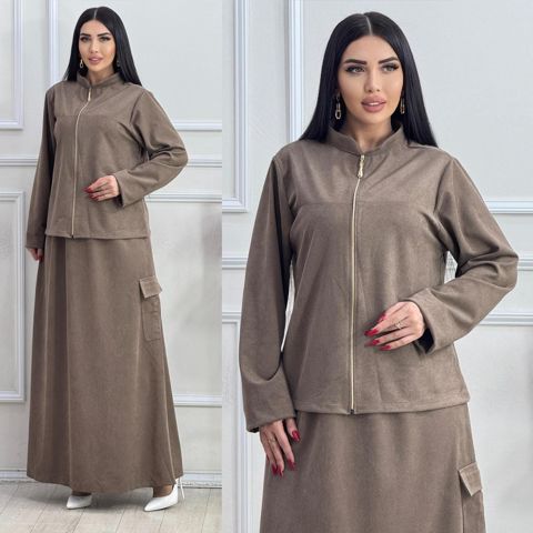 Qadınlar üçün ətəkli kostyum EA-37, qəhvəyi, parça, ölçü 54 — Bakı