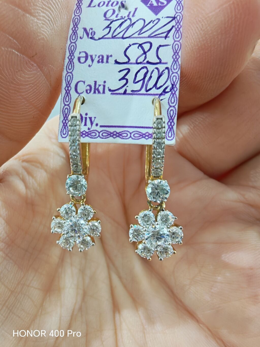 Sırğa, Sarı qızıl, 585 Əyar, 3900 g — Sırğa, Bakı (3)