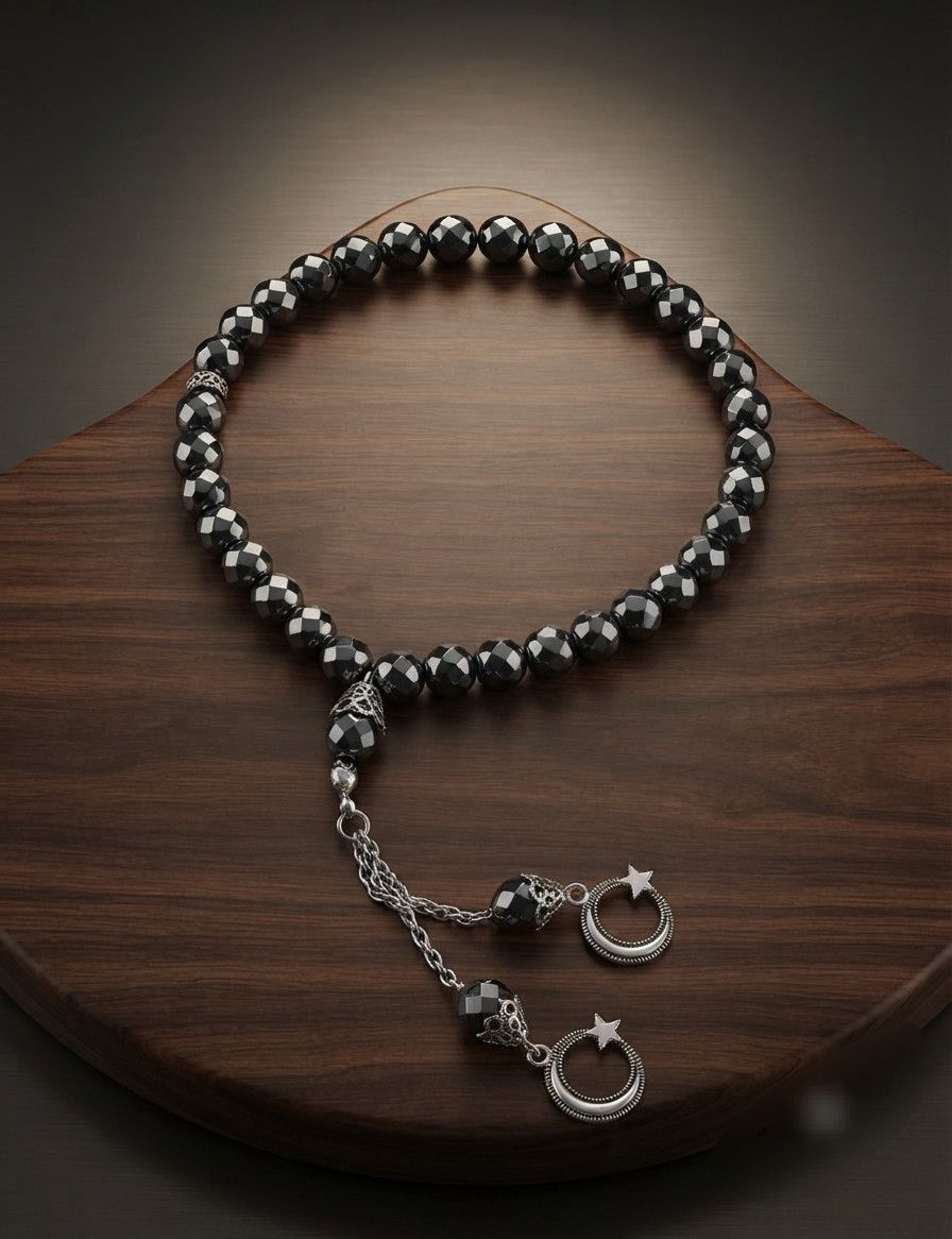 Təsbeh, hematit, metalik, qara-gümüşü, 28 sm — Mallar, Bakı