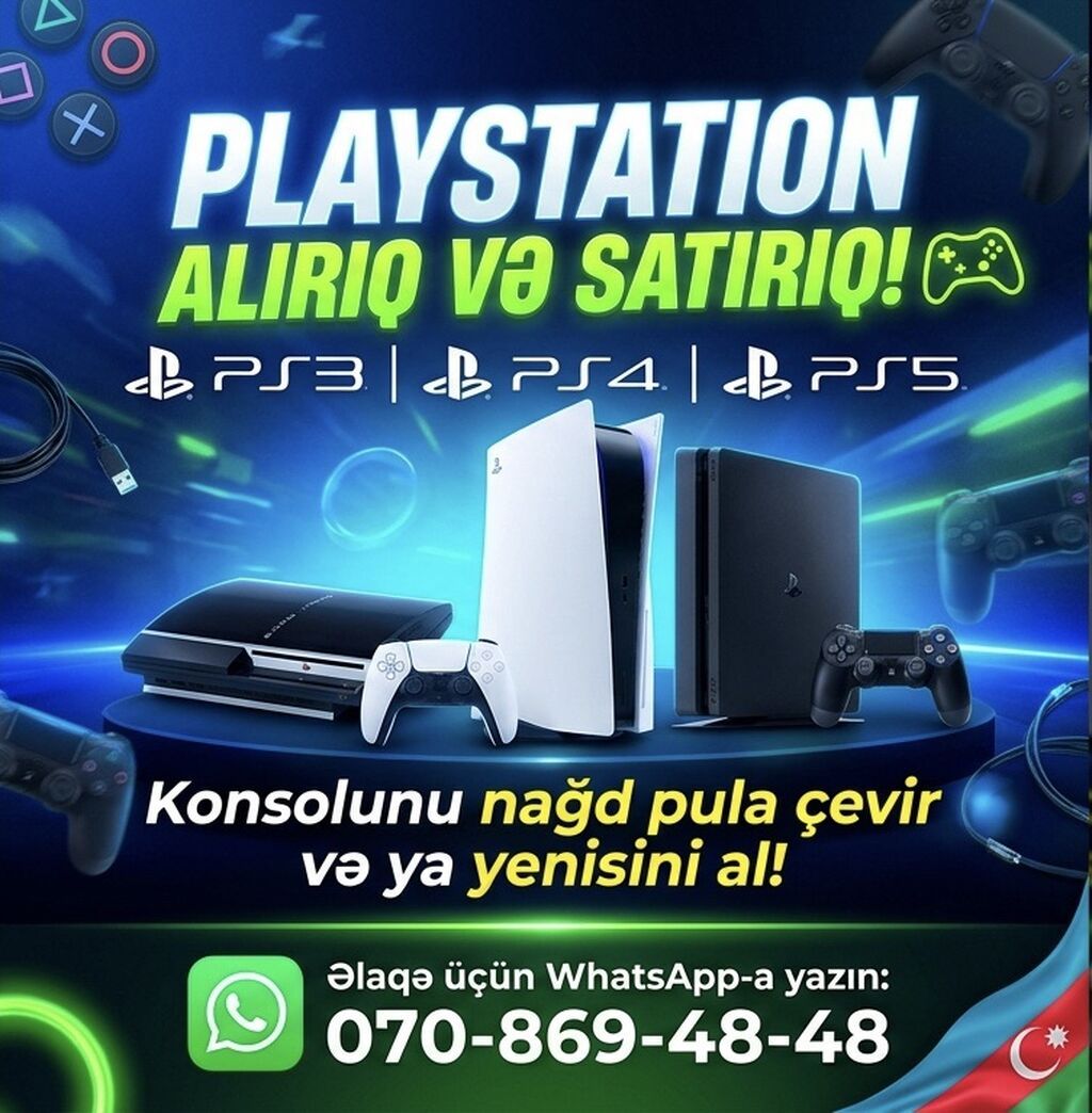 PlayStation konsollarının alışı və satışı PS3, PS4, PS5 modelləri — Oyun konsolları, Qobu