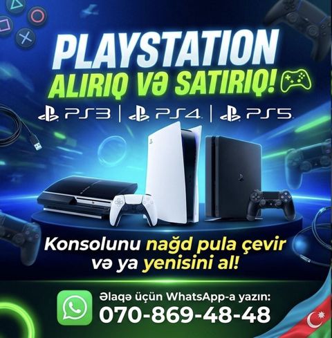 PlayStation konsollarının alışı və satışı PS3, PS4, PS5 modelləri — Qobu