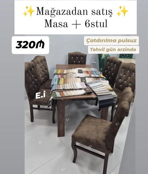 Masa + 6 stul dəsti - Komplekt: 1 ədəd yemək masası və 6 ədəd stul — Mehdiabad