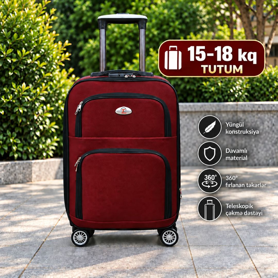 Çamadan, tünd qırmızı, parça, 15-18 kq, ölçü L — Çamadanlar, Bakı