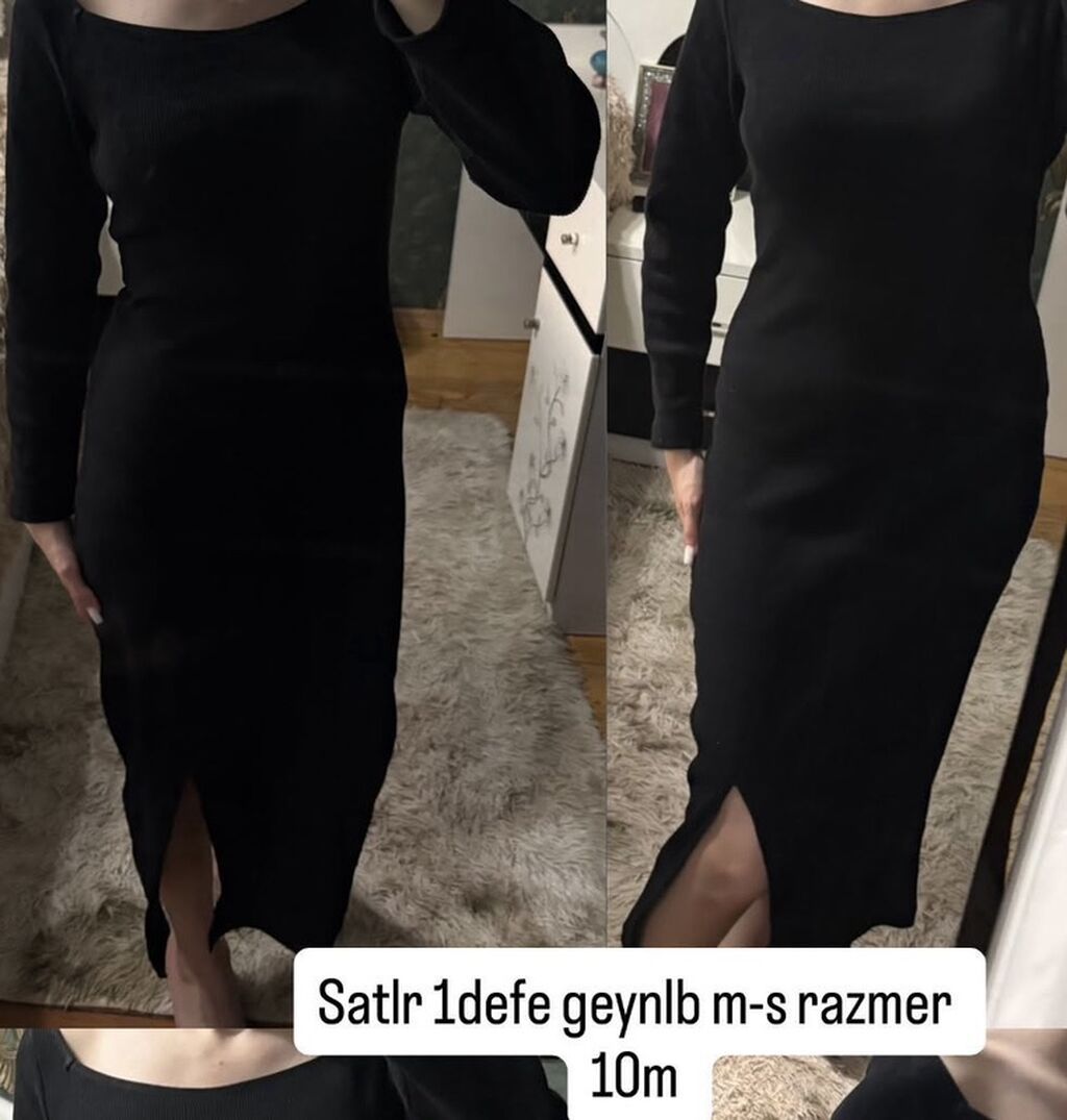 Qadın qara paltar - Model: dar kəsimli, dizdən aşağı uzunluqda — Gündəlik paltarlar, Bakı
