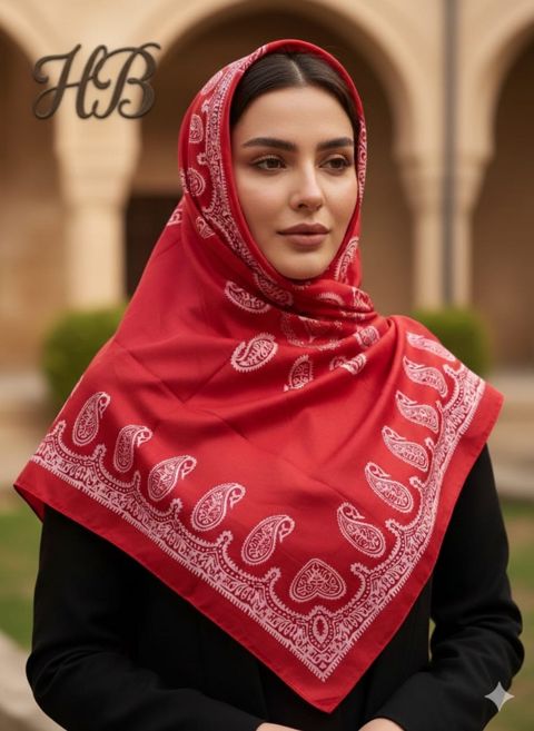 Qadınlar üçün şərf SHAMS-995, ipək, qırmızı, 140x140 sm — Bakı