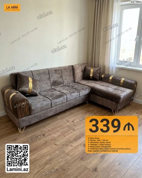Künc divan – La Mini Ölçülər: 260 160 sm Mexanizm: açılan — Bakı