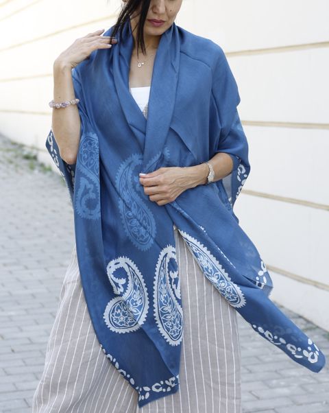 Kəlağayı Izim KG00101, ipək, göy, ölçü 150x150 sm — Bakı