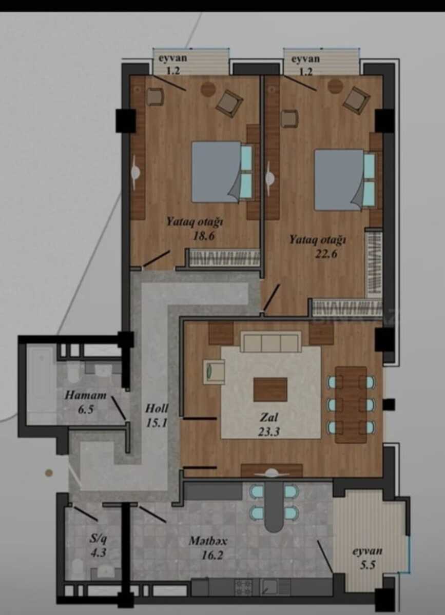 Satılır 3 otaqlı yeni tikili 114.5 m² — Mənzil, Bakı (2)