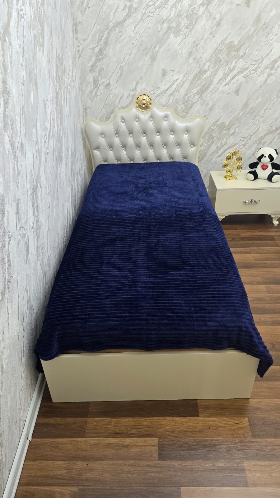 Pled-örtük DT001, 150x220 sm, birnəfərlik, bambuk/velür, tünd göy — Mallar, Bakı (2)