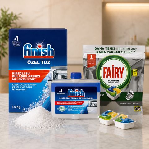 Qabyuyan maşın üçün vasitə dəsti Finish (həblər 30 əd/maye 250 ml/qranul 1500 q) — Bakı