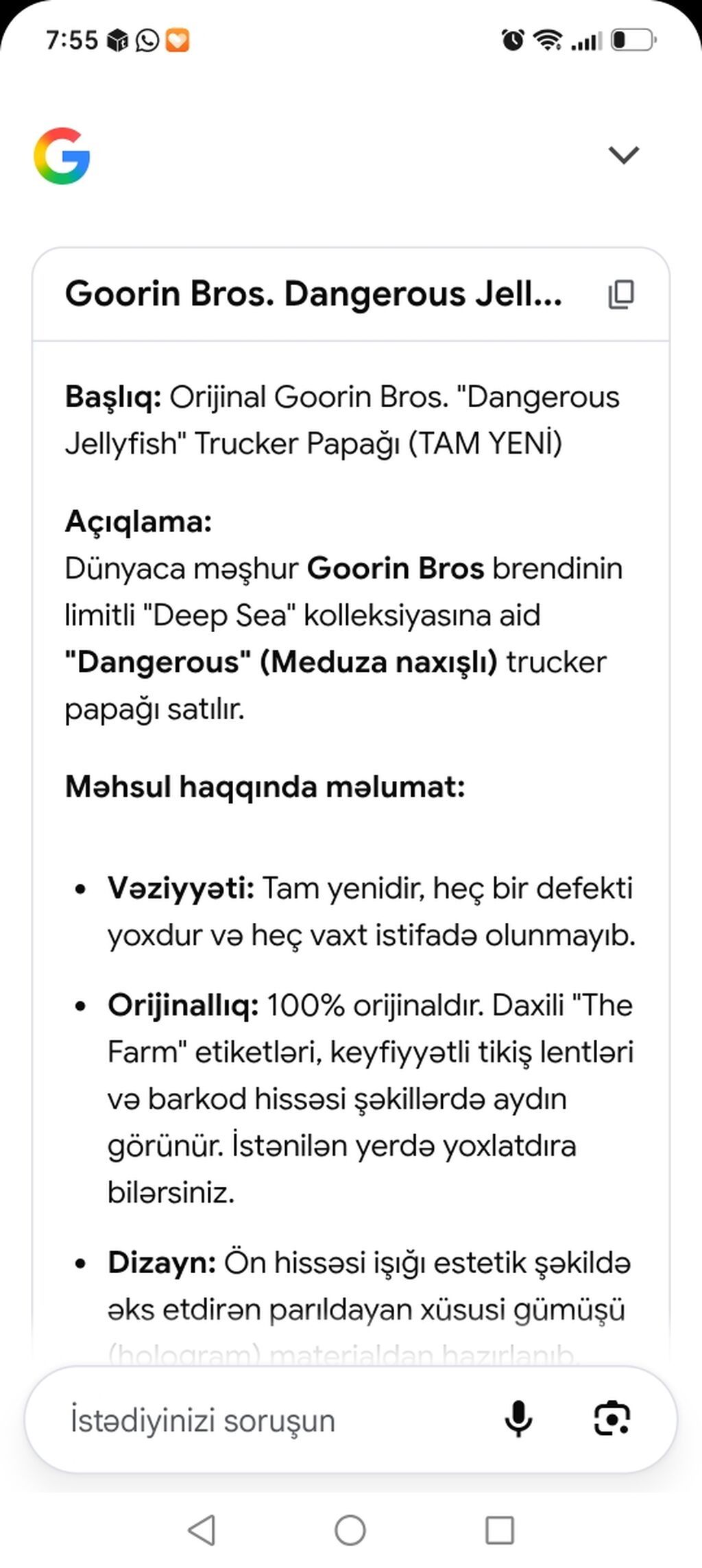 Goorin Bros “The Farm” seriyasından “Dangerous” (meduza naxışlı) — Baş geyimi, Bakı (5)