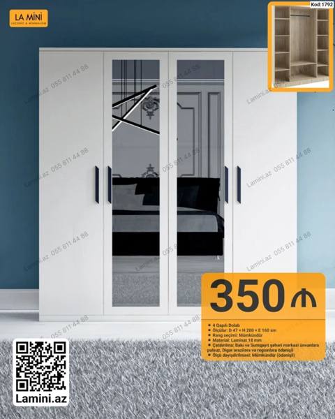 La Mini 4 qapılı dolab - Ölçülər: D 47 H 200 E 160 sm - Material — Lamini Mebel — Shkaflar