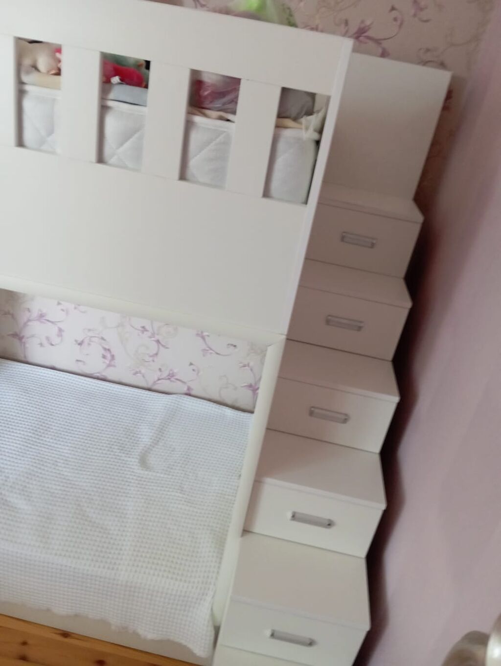 Oğlan və qız üçün, İşlənmiş, Çarpayı, Matras ilə, Siyirməli, MDF — Yataqlar, Bakı (4)
