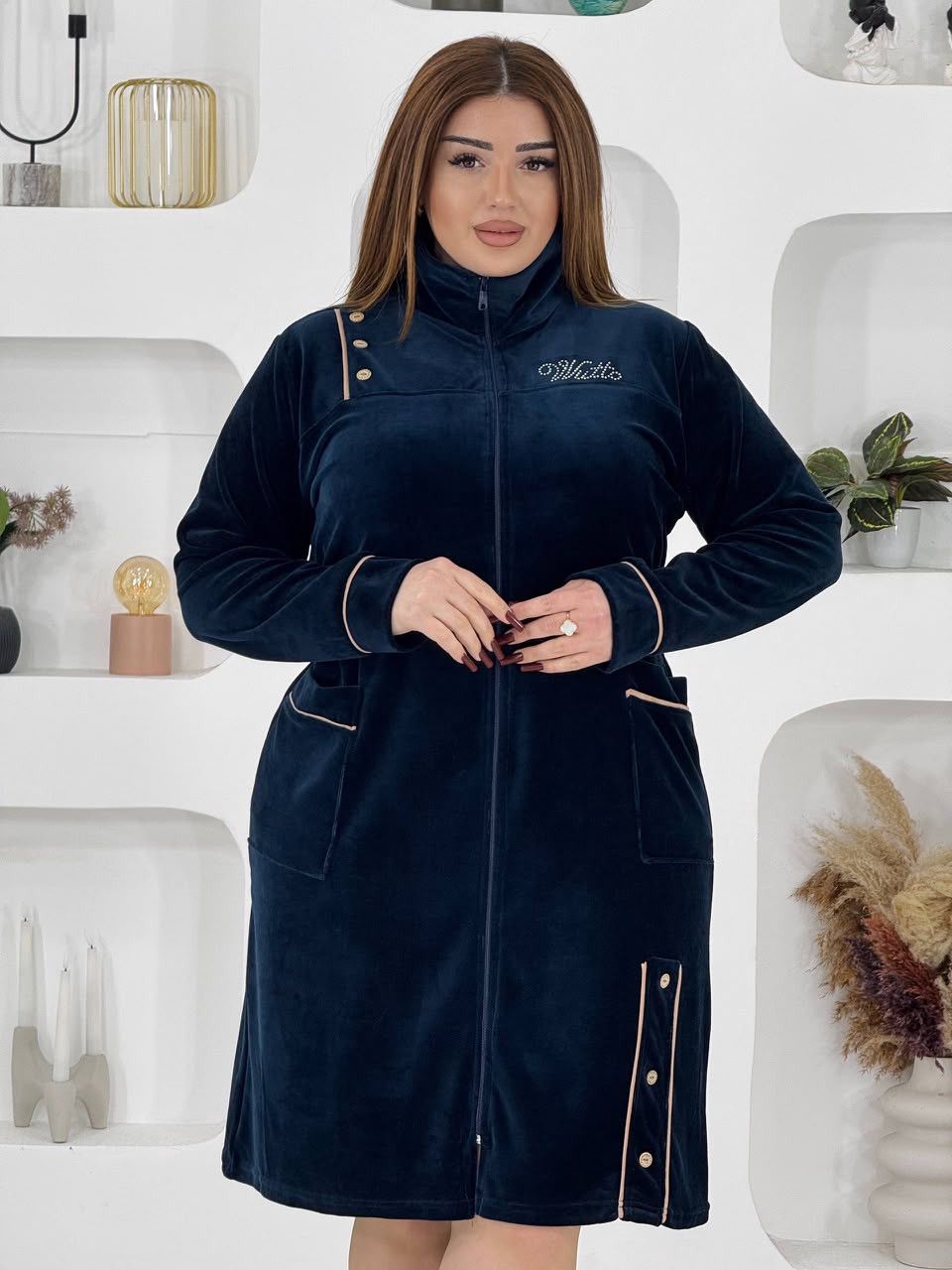 Qadınlar üçün ev xələti 28166433, göy, velür, ölçü 4XL — Mallar, Bakı (3)
