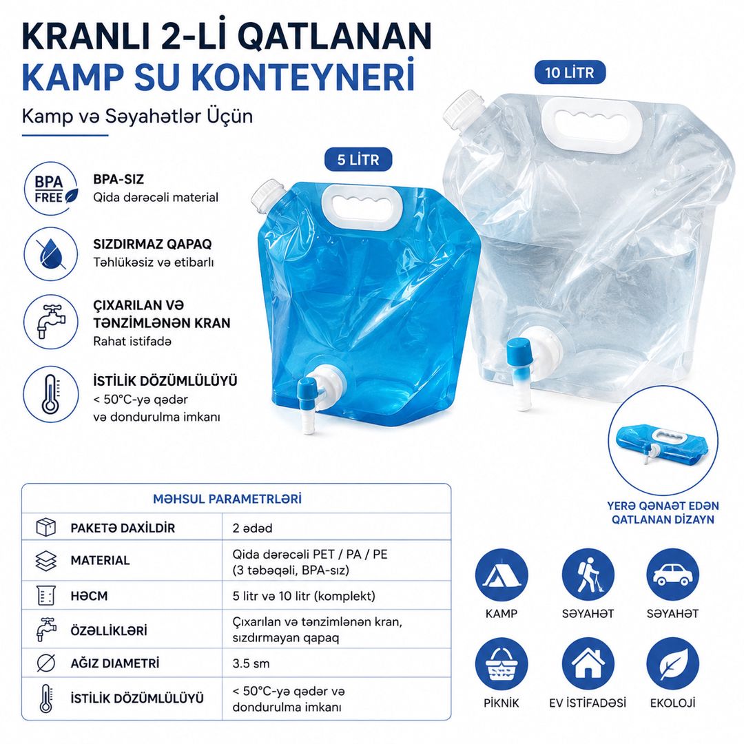 Su Konteyneri dəsti EB_1386, Kamp üçün, kranlı, 5/10 l, 2 əd — Mallar, Bakı