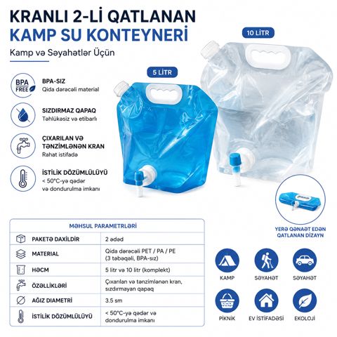 Su Konteyneri dəsti EB_1386, Kamp üçün, kranlı, 5/10 l, 2 əd — Bakı
