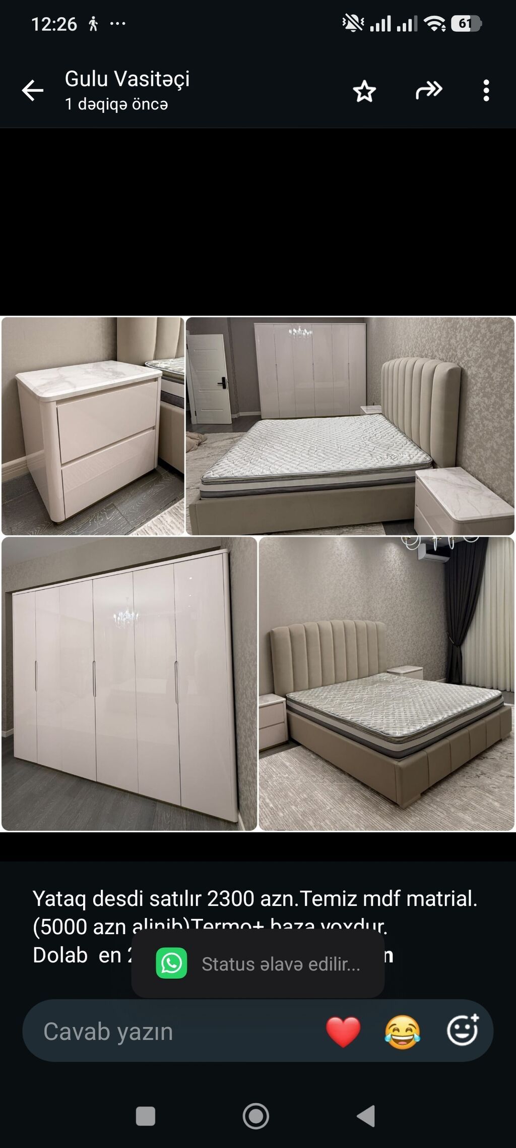 Yataq desdi satılır 2300 azn.Temiz mdf matrial.(5000 azn alinib)Termo+ — Yataq otağı mobilya dəstləri, Bakı